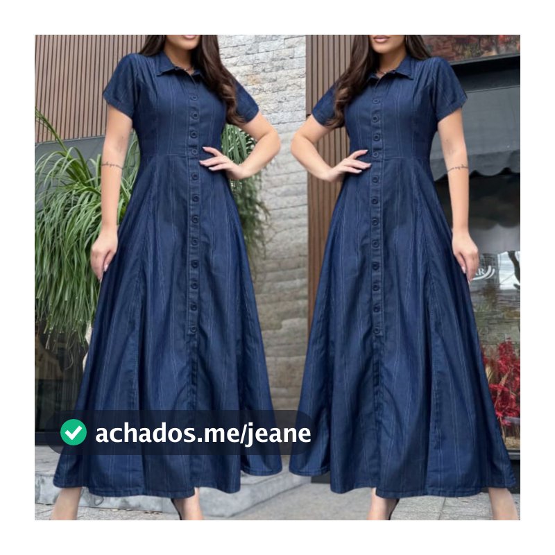 Vestido Jeans Longo Tecido Listrado Elastano Perfeito Botão Rodado Feminino Evangélica Cristã Gode