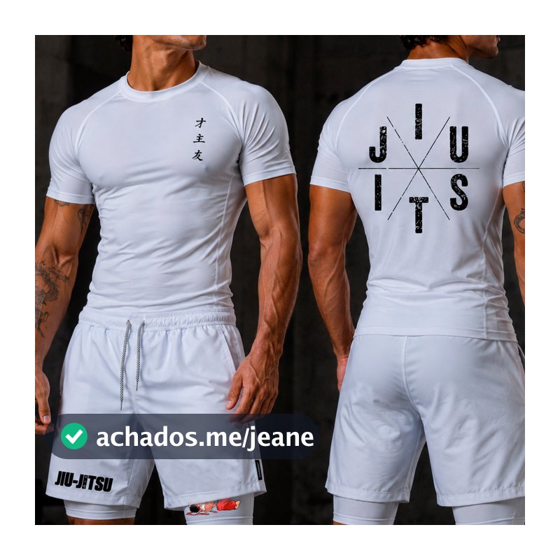 Kit Camiseta Compressão e Short compressão 2 Em 1 Jiu Jitsu Arte Marcial Minimalista Luta