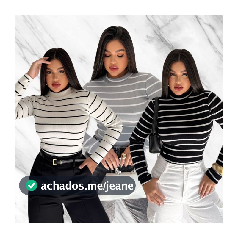 Blusa Manga Longa Gola Alta Feminino Básica Casual Ribana Canelada Outono Inverno Cacharrel