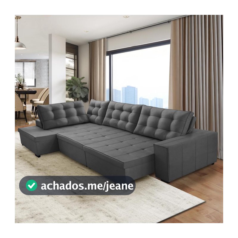 Sofá de Canto Retrátil e Reclinável com Molas 3,00x2,00 Esq Jacke Suede Adonai Estofados
