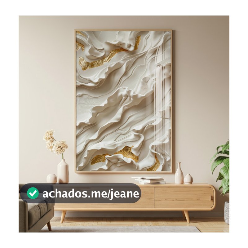 Quadro Decorativo Com Moldura Filete E Vidro Sala Quarto Escritório Abstrato Layers White Gold River