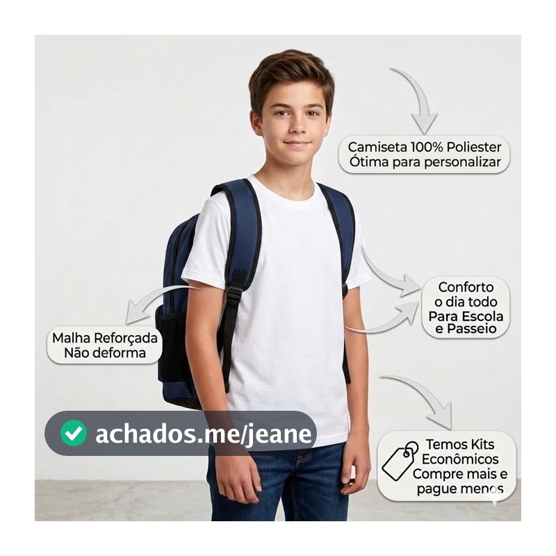 Camiseta Branca Juvenil Sublimação Poliéster Escolar Lisa Camisa para Estampar Atacado Premium