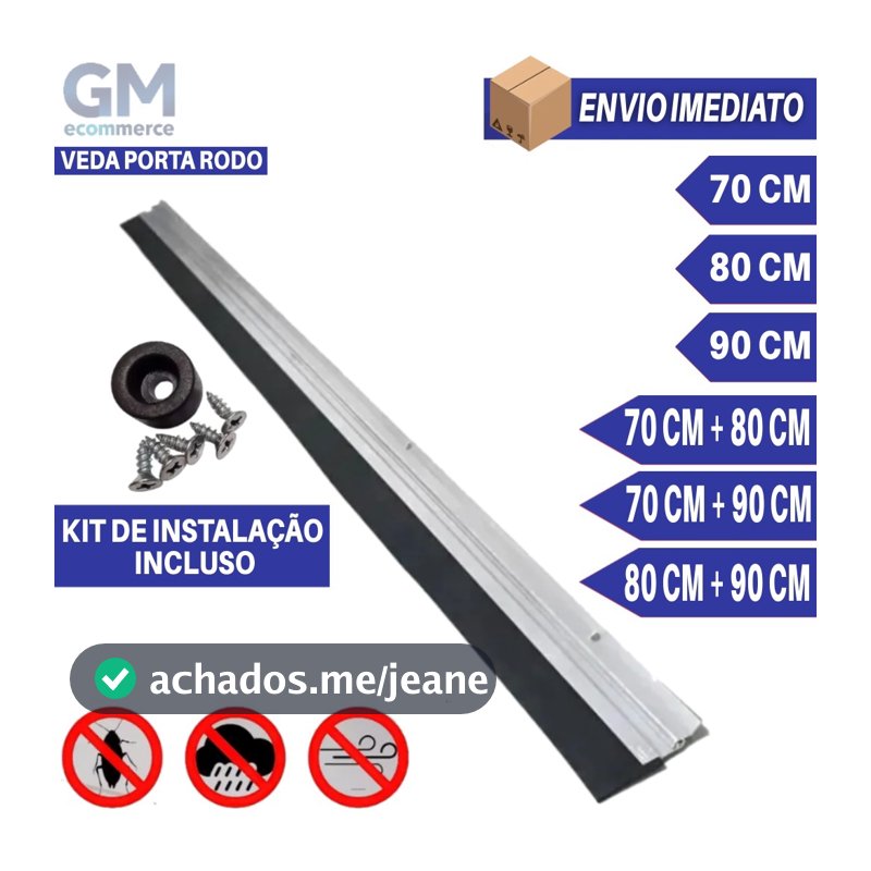 Kit Veda Porta Alumínio Reforçado com EVA Rodo Vedante 70cm 80cm 90cm Anti Poeira Insetos Ruído