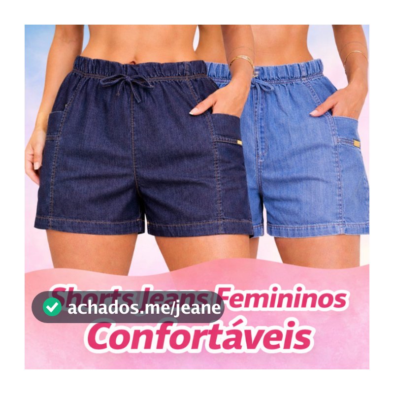 Shortinho feminino casual curto, Bermuda jeans soltinha na moda feminina, com elástico na cintura..