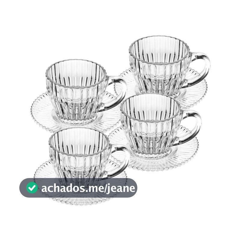 Conjunto 4 Xicaras de Café de Cristal Império 110ml Wolff para Mesa Posta Café da Manhã Receber Convidados Decoração Lar