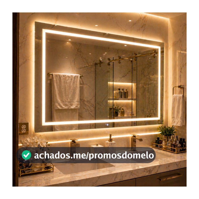 Espelho Camarim LED 120x70 Profissional Grande 3 Cores Luz Jateado Retangular Maquiagem Decorativo