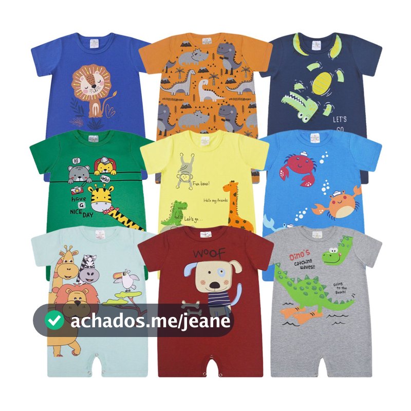 Kit 4 peças Macacão Curto Sortidos , Romper macaquinho infantil, banho de sol verão, tamanho 1, 2, 3