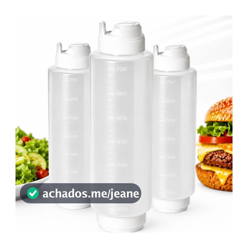 Kit 3 Bisnaga Invertida 720ml FIFO Para Molhos Caldas Ketchup Mostarda Maionese Cozinha Restaurantes - Desperdício