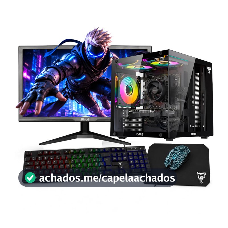 PC Gamer Completo Urias Ryzen 5, RX 580 8GB, 16GB Ram, SSD, Monitor 19,5 + Kit Gamer Computador