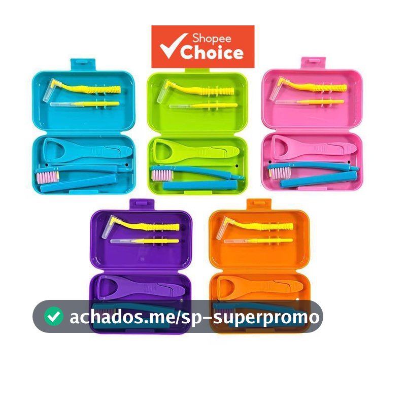 Kit de Viagem Essencial de Banheiro 4 em 1 Portátil de Plástico com Porta-Escova de Dentes Removível e Caixa de
