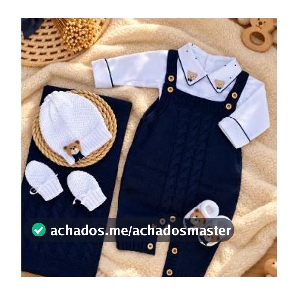 Saída de Maternidade Menino Jardineira em Tricot Completa 6 peças