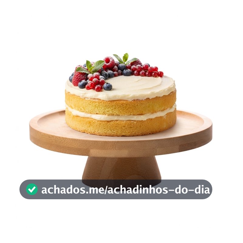 Prato para Bolo Lyor com Pé de Bambu Natural 20cm para Servir Doces Sobremesas Mesa Posta e Decoração Qualidade Casa Uso