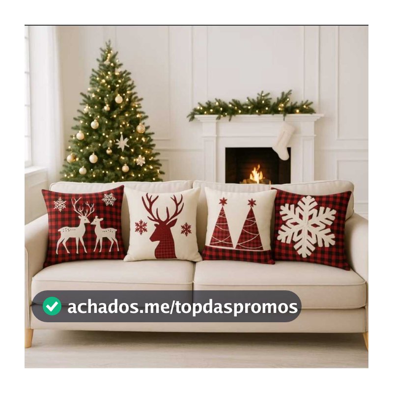 Kit 4 Capas de Almofadas Decorativas 45x45cm Feliz Natal Sala Quarto e Decoração