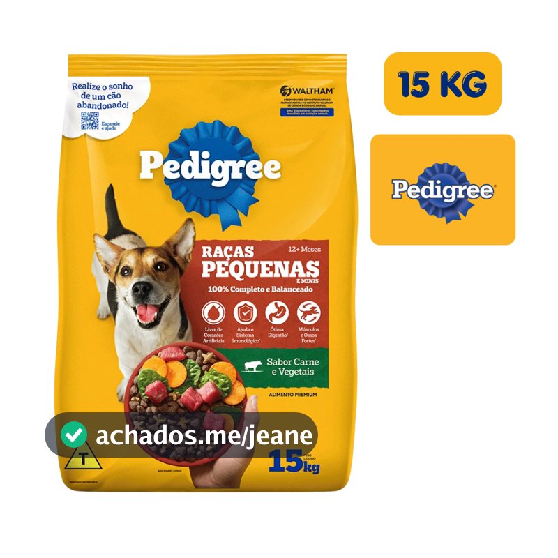 PEDIGREE RAÇAS PEQUENAS E MINIS RAÇÃO SECA 15KG (EMBALAGEM ORIGINAL DE FABRICA)