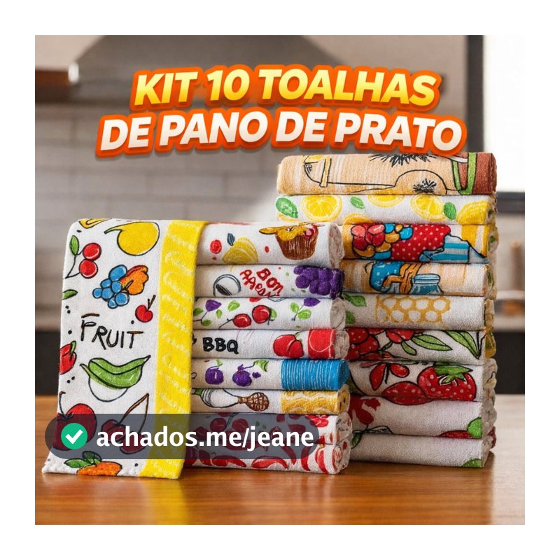 Kit 10 Panos Felpudos de Cozinha 65x40cm – Sortidos