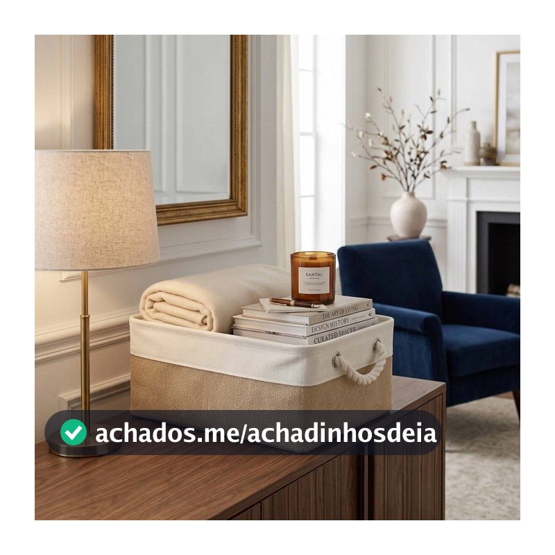 01 Caixa Cesto Organizador De Tecido Linho Dobrável Offwhite Vários Tamanhos