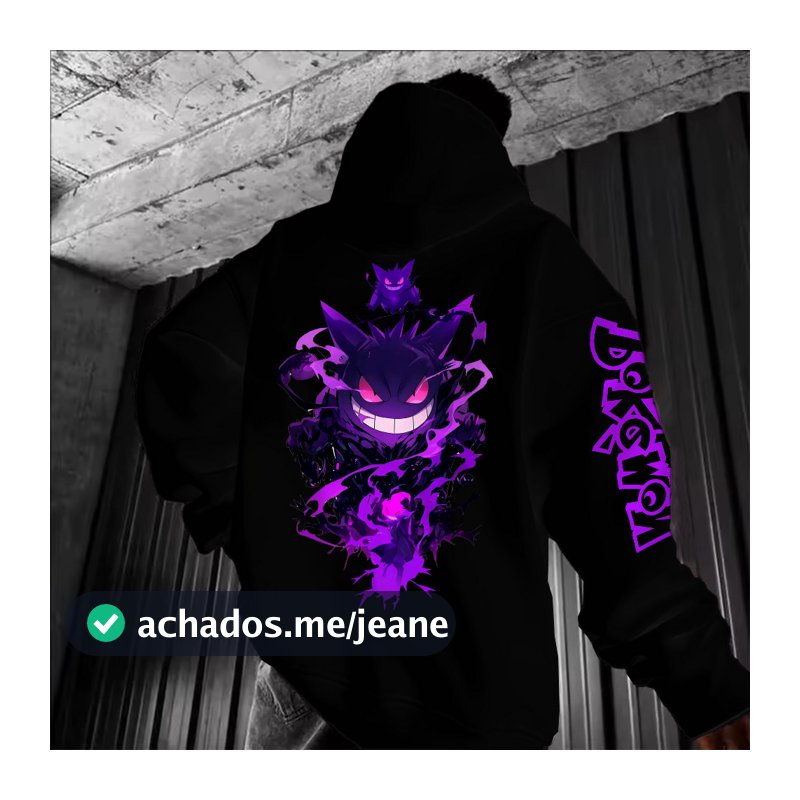 Blusa Moletom Canguru gengar fantasma pokemon Feminino Masculino Flanelado Unissex Inverno Algodao