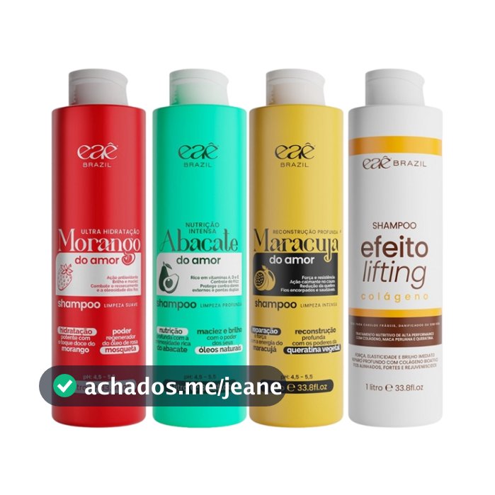 Shampoo De Tramento 1L Morango Do Amor | Abacate | Maracuja | Colageno | Eae Brazil