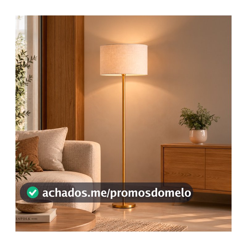 luminaria abajur de Chão Piso Orbita altura 1,6m Alumínio Com Cúpula grande de Tecido Algodão Redonda Ref 88