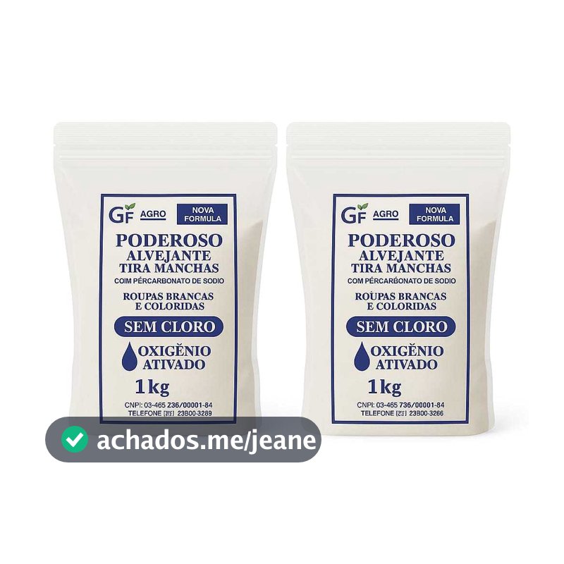 Kit 2KG- Alvejante Poderoso com Percarbonato de Sódio Tira Manchas Roupas Brancas e Coloridas