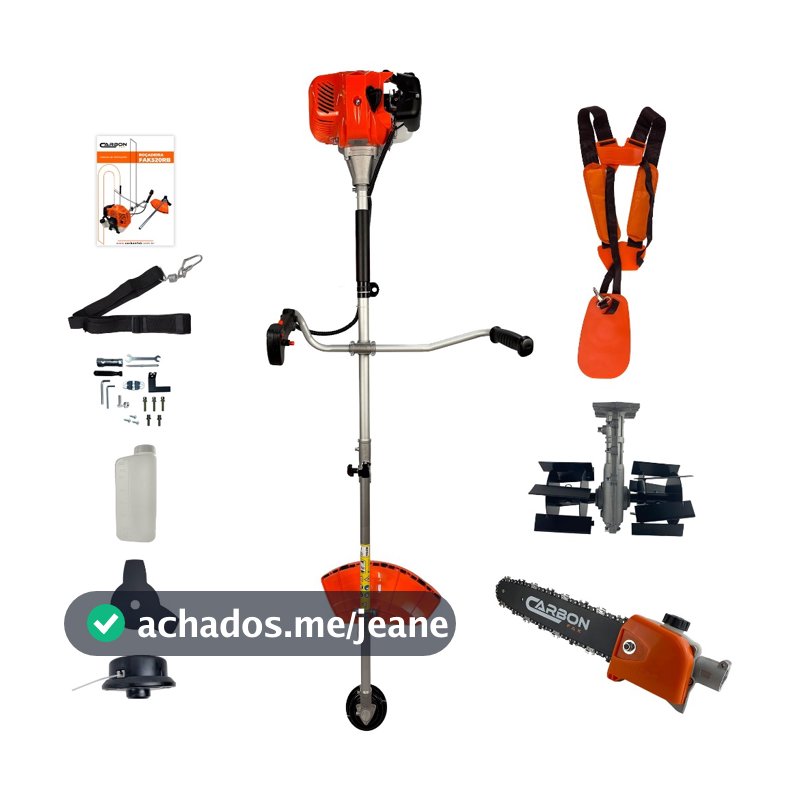 Roçadeira a Gasolina 2T 2,5CV 52cc com Enxada Rotativa Capinadeira e Motopoda de Galhos Carbon Fak