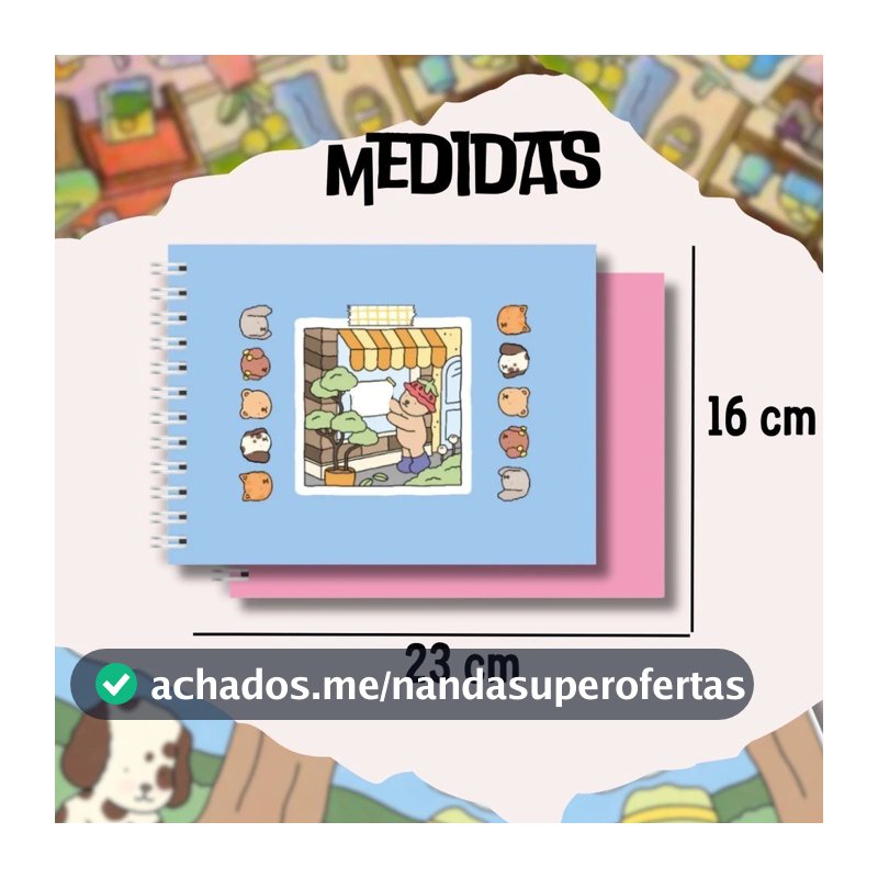 Livro de Desenho Fofo A5 com Ursos – Papel Grosso 180g + Folha de Acetato Inclusa