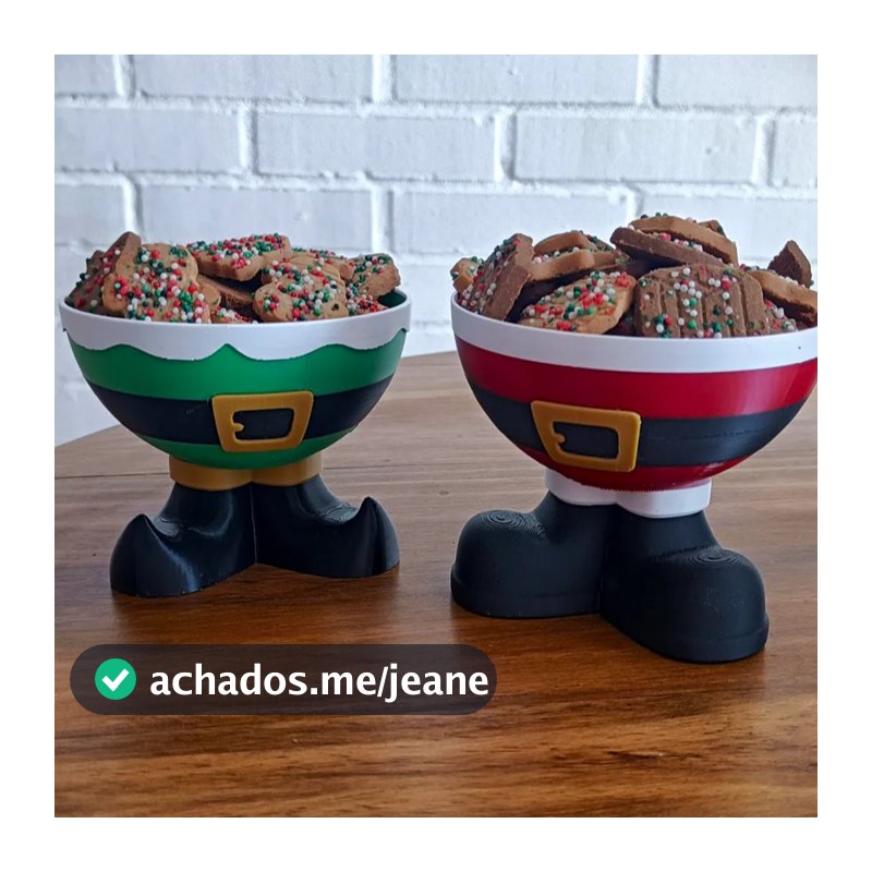 Pote Natalino Papai Noel e Duende Porta Doces Biscoitos Enfeite Decoração de Natal 3D
