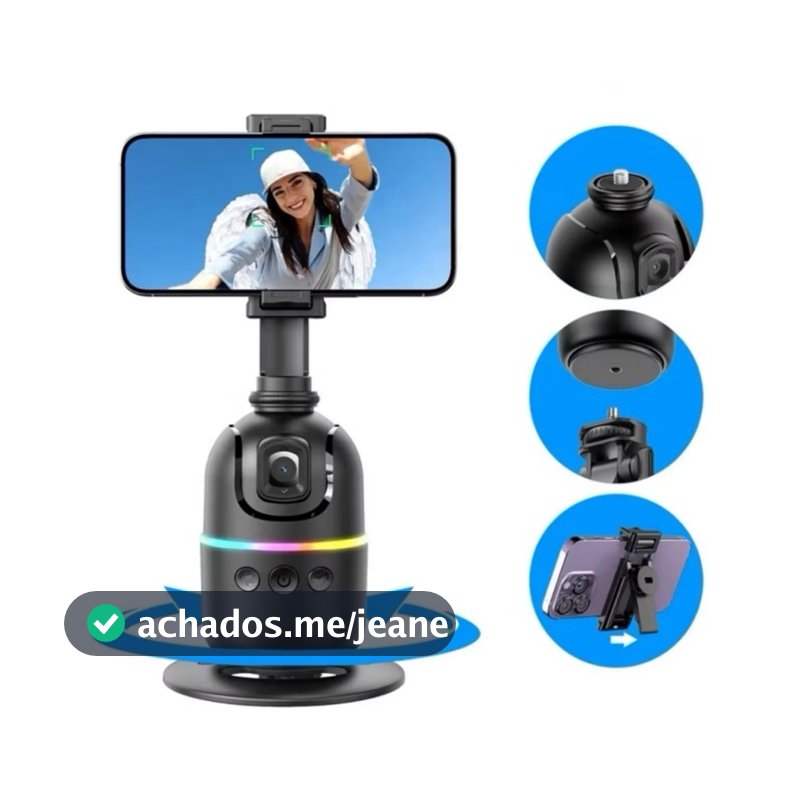 Suporte Celular e Camera 360° Rastreamento E Controle por Gestos Adaptação Total Facial Lives Tiktok Preta