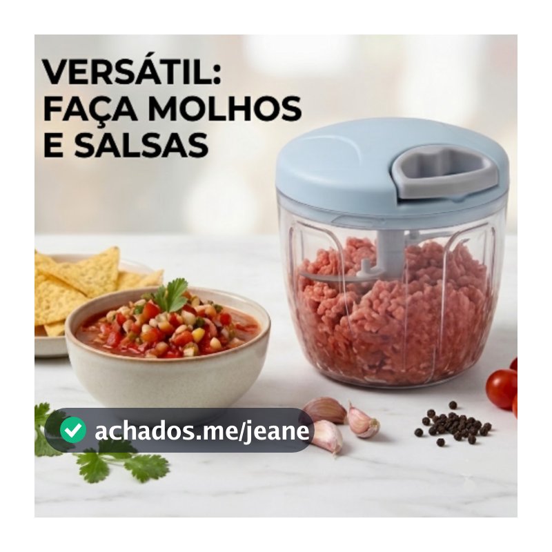 Mini Processador Manual de Alimentos com 3 Lâminas em Aço Inox – Triturador Multifuncional