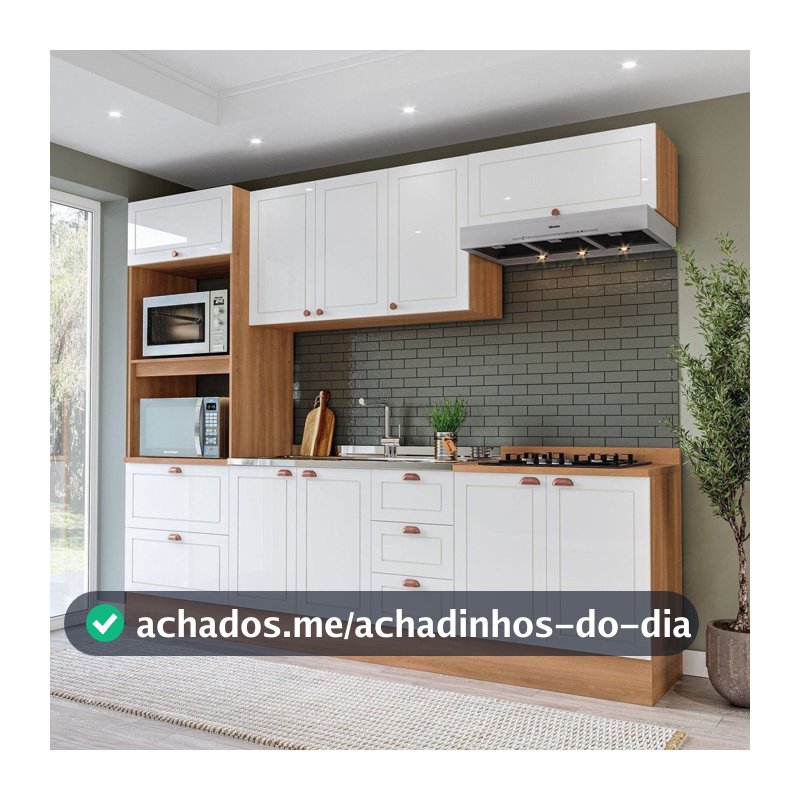 Cozinha Pérola 5 Peças com Rodapé Branco/Freijó Yescasa Branco/Freijó