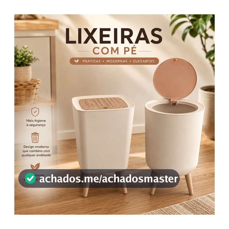 Lixeira Automatica Tampa Clink Esconde Sacola Quadrada Redonda Pé Design Moderno Premium