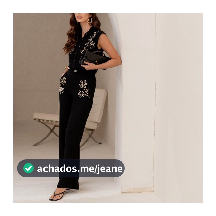 Conjunto Feminino de Viscose com Linho Camisa Regata e Pantalona Bordada Ondina