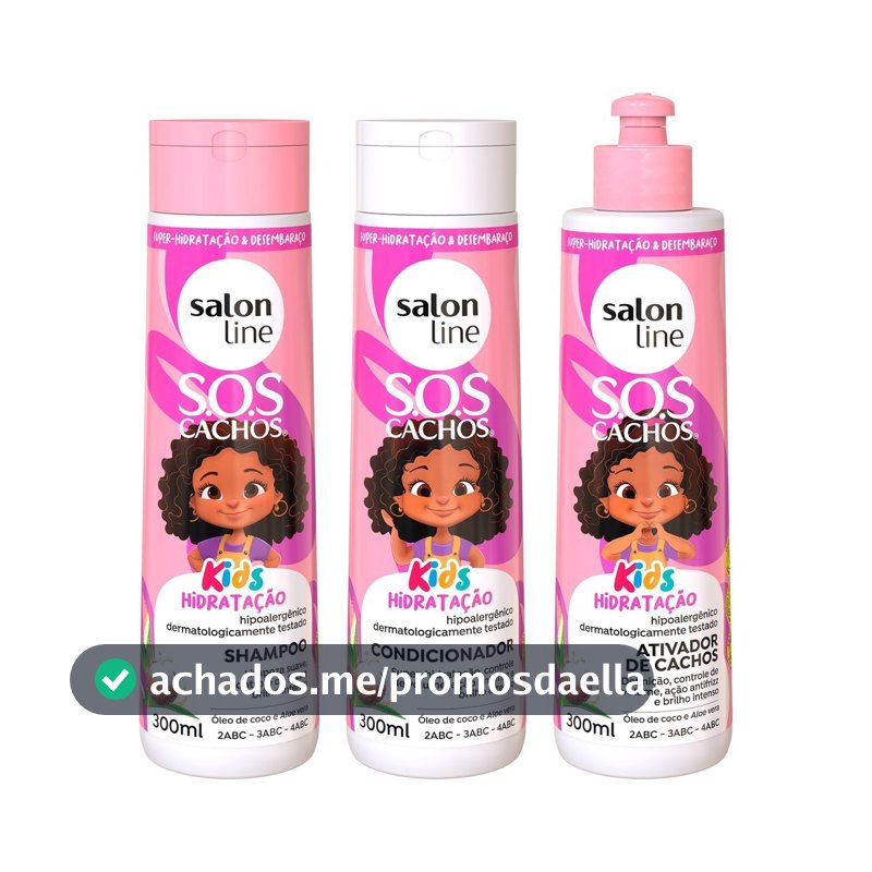 Kit Shampoo + Condicionador + Ativador de Cachos SOS Cachos Kids Hidratação Salon Line