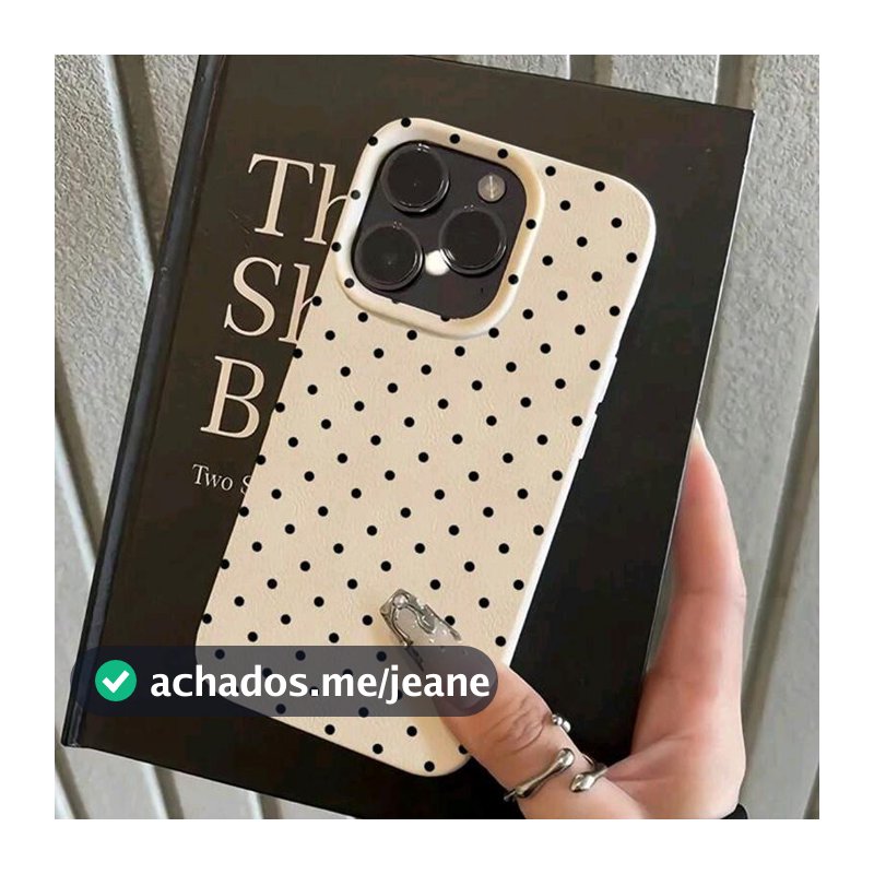 Capa em Pele com Estampado UV Bolinhas Pretas — Compatível com iPhone 18,17, 16, 15, 14, 13, 12, 11 Pro Max e Plus