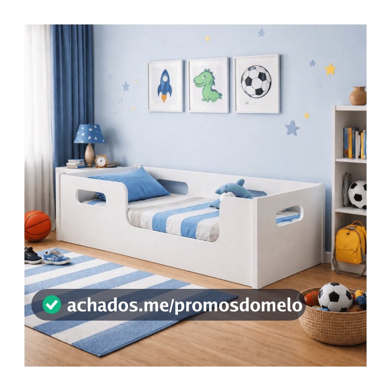 Cama Infantil Juvenil Montessoriana com Colchão com Protecao Para Menina Menino Criancas Solteiro