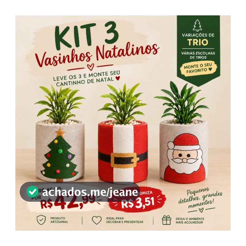 Enfeite de Natal vasinho com Planta Artificial lembrancinha decoração