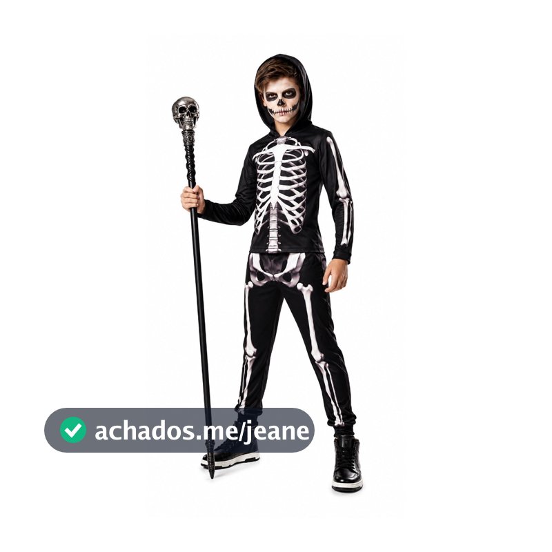 Fantasia de Halloween Esqueleto infantil Skull Black Com Capuz