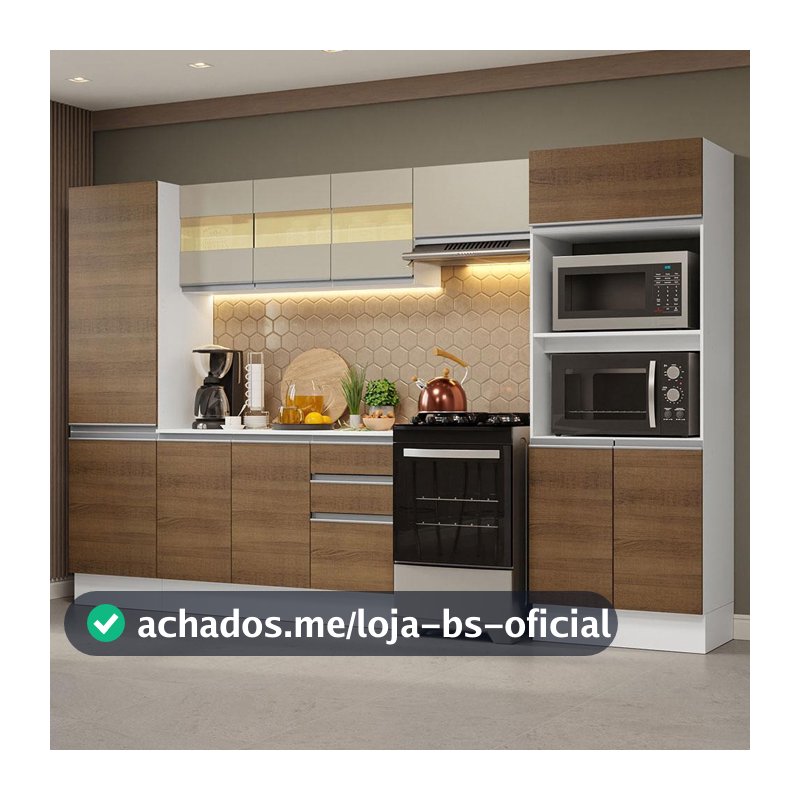 Armário de Cozinha Completa 100% MDF 300cm Smart Madesa 03