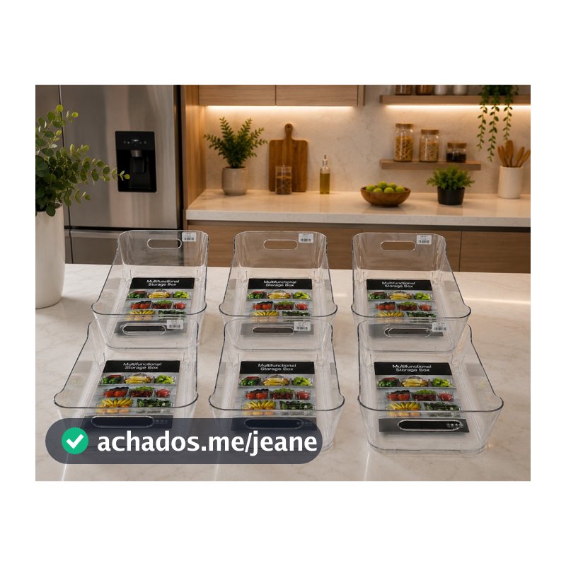 Kit Caixa Cesta Organizadora Geladeira Acrílico Resistente Prático Transparente 2/4/6un Multiuso