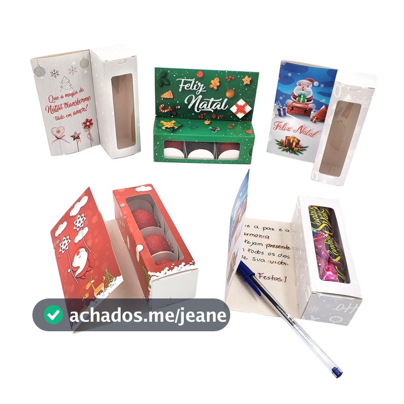 10 Caixas de Natal com Cartão Acoplado para Doces ou Presentes – Lembrancinha de Natal. lançamento
