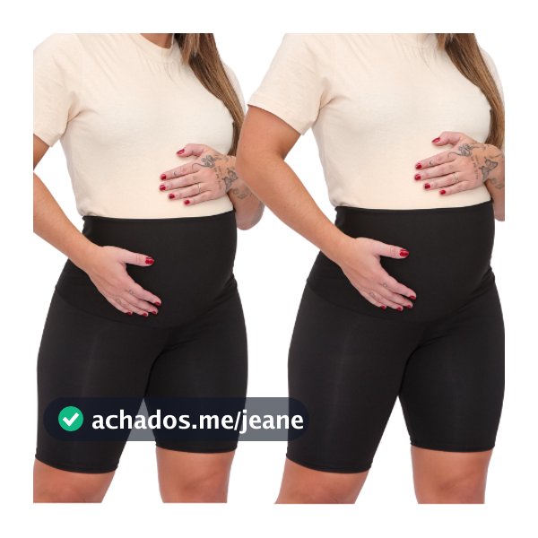 Kit 2 Bermudas Gestante Maternidade Cós Alto Suplex Preto Zero Transparência PP ao Plus Size