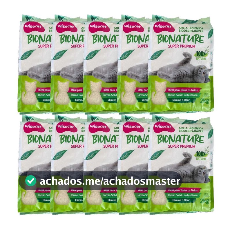 Areia Higiênica De Mandioca Para Gatos Wisecat 2kg kit 10Un