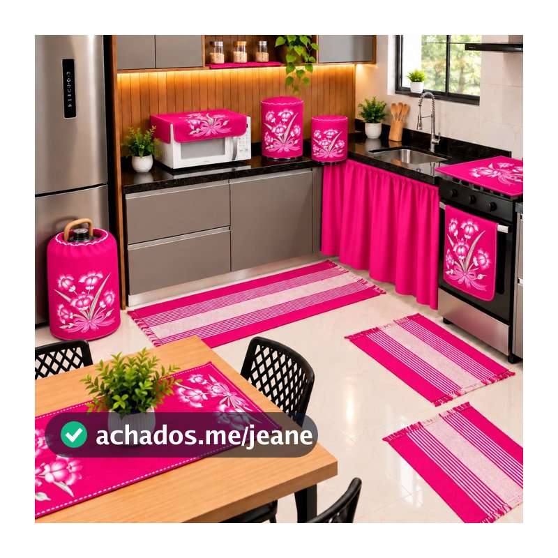 Passadeira Cortina Pia Pano Cozinha 11Pçs Tapete Capa Eletrodoméstico Tecido Oxford Decoraçao