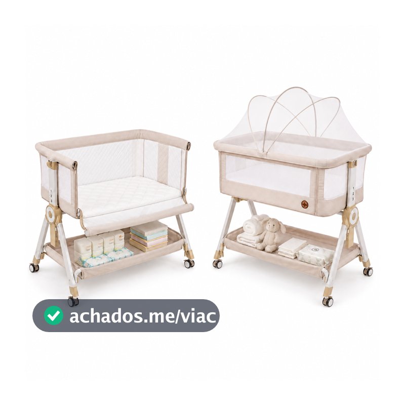 Berço Portátil Moises lateral de cama SleepGuard Cobed Bege Ragaluma com modo Balanço e Mosquiteiro