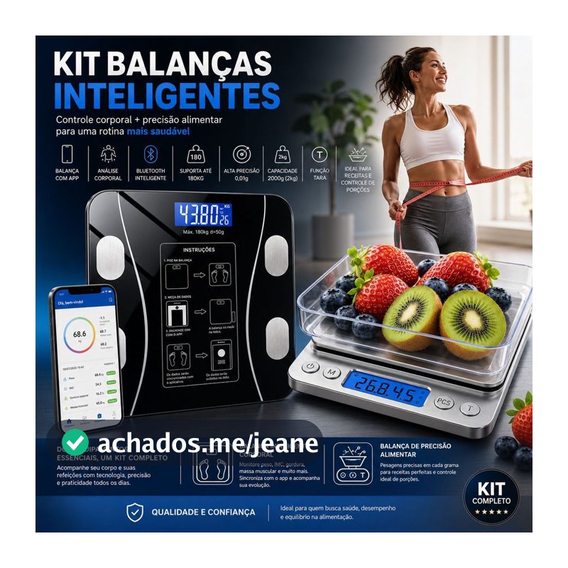 Kit Fitness: Balança Corporal Inteligente + Balança Digital de Cozinha 2kg