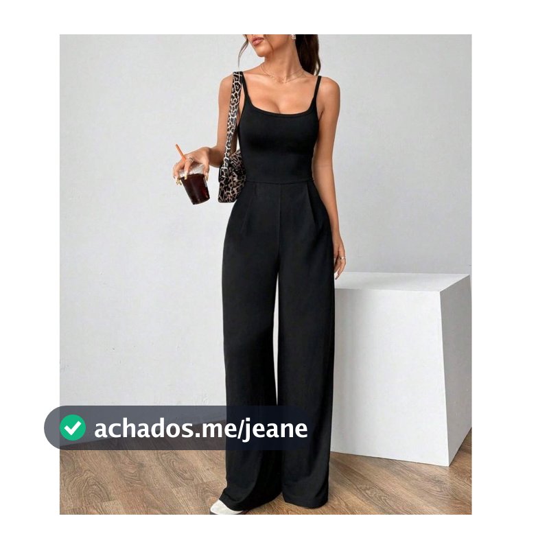 Macacão Pantalona Feminino Longo Básico Com Decote Tiras Nas Costas Alça Fina Casual