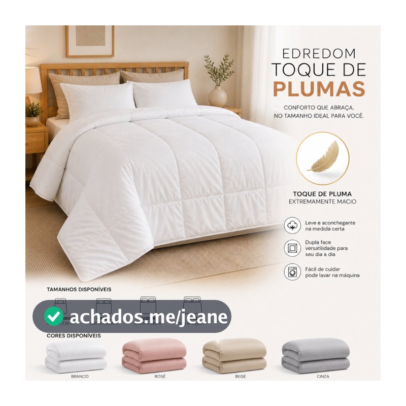 Edredom Toque De Pluma Extra Macio 100% Poliéster Dupla Face 300 Fios Solteiro, Casal, Queen, King