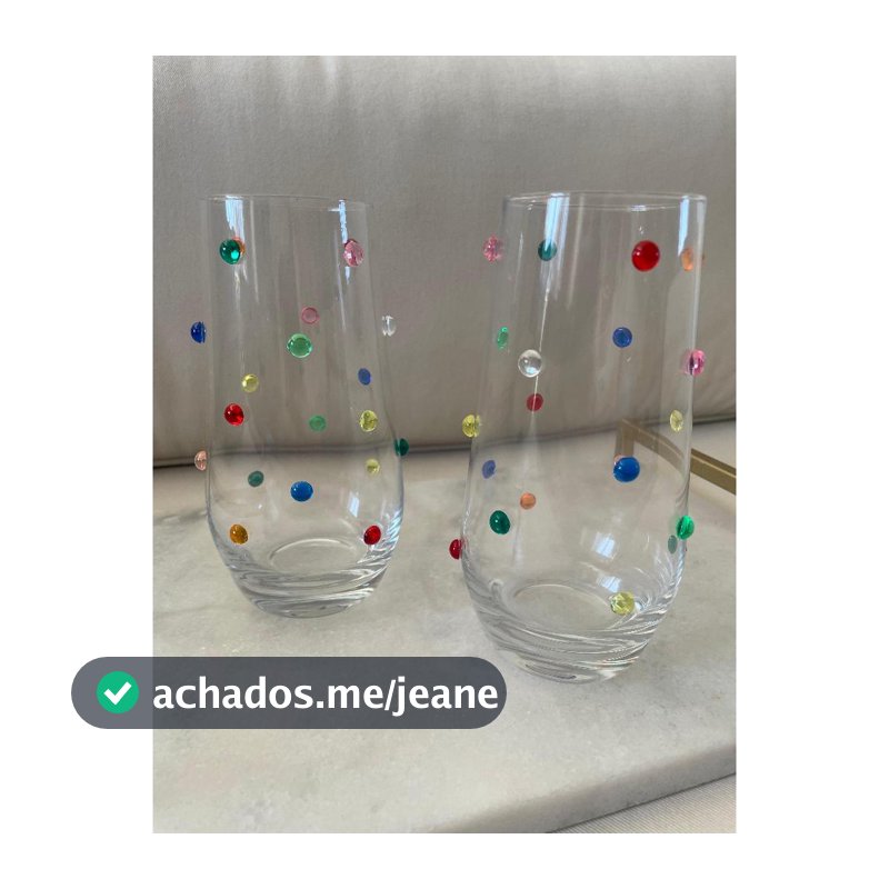 Copos Vidro Long Drink Decorados com Mini Gemas  550 ml 2 unidades