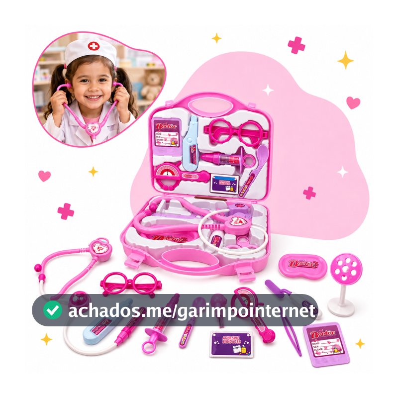 Kit Médico Maleta Doutor Maletinha Brinquedo Infantil Educativo Profissão Rosa Completo Kizumba