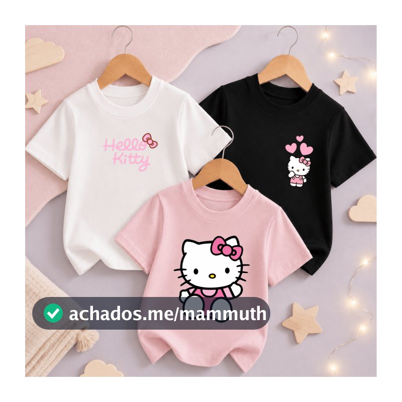 Kit 3 Camisetas Hello Kitty Estilosas Rosas Delicadas 2 ao 16